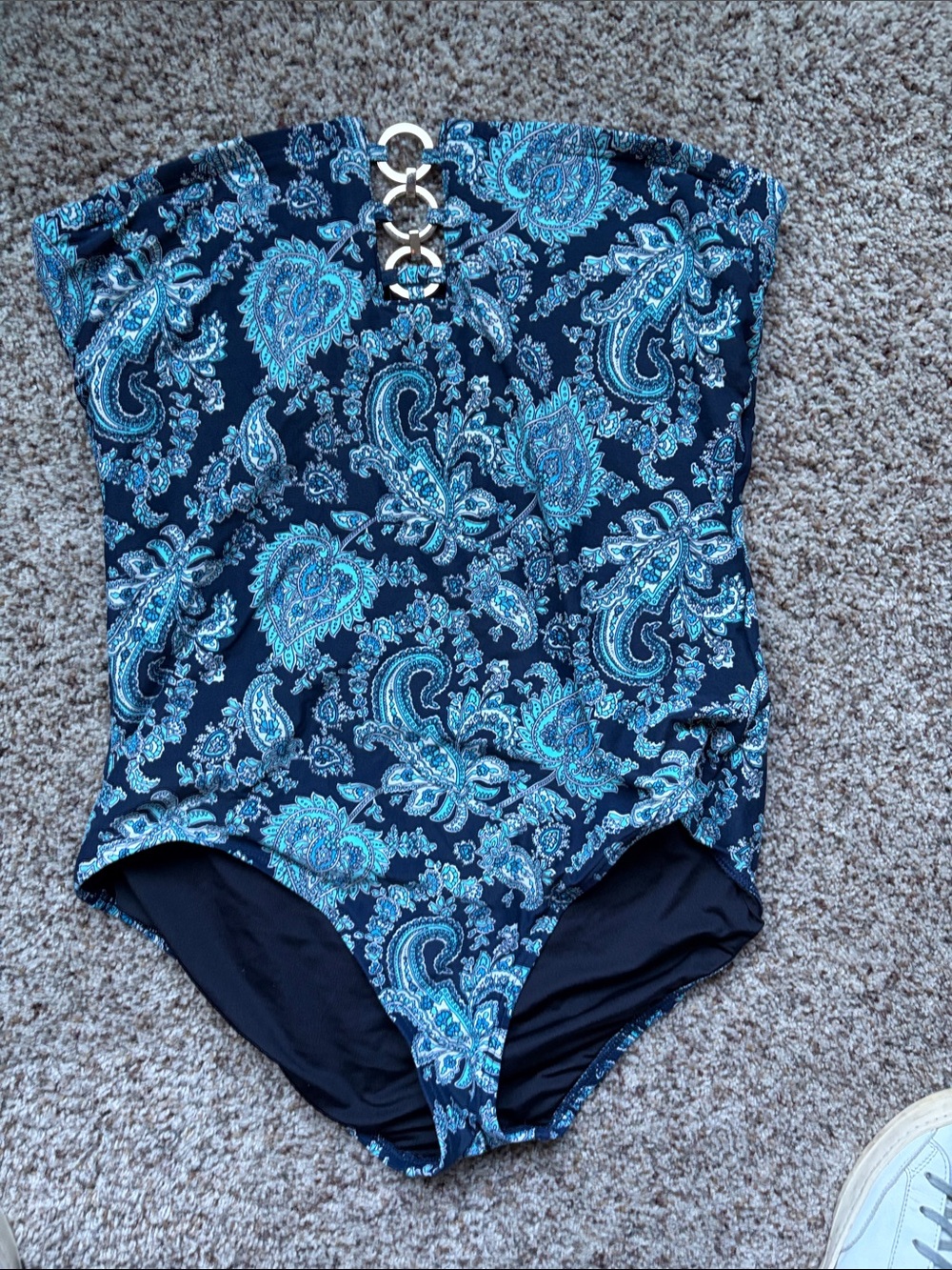 MICHAEL Michael Kors Navy and Turquoise Paisley Strapless One-Piece